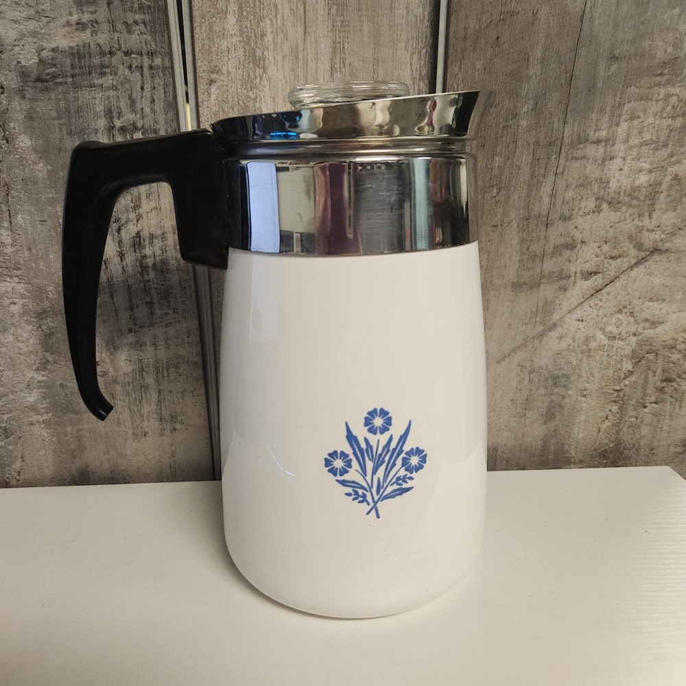 Vintage Corelle Ware Cornflower 6 Cup 8" Stove Top Coffee Tea Pot Percolator
